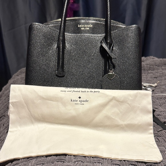 Kate Spade Black Leather Satchel with Heart Charm